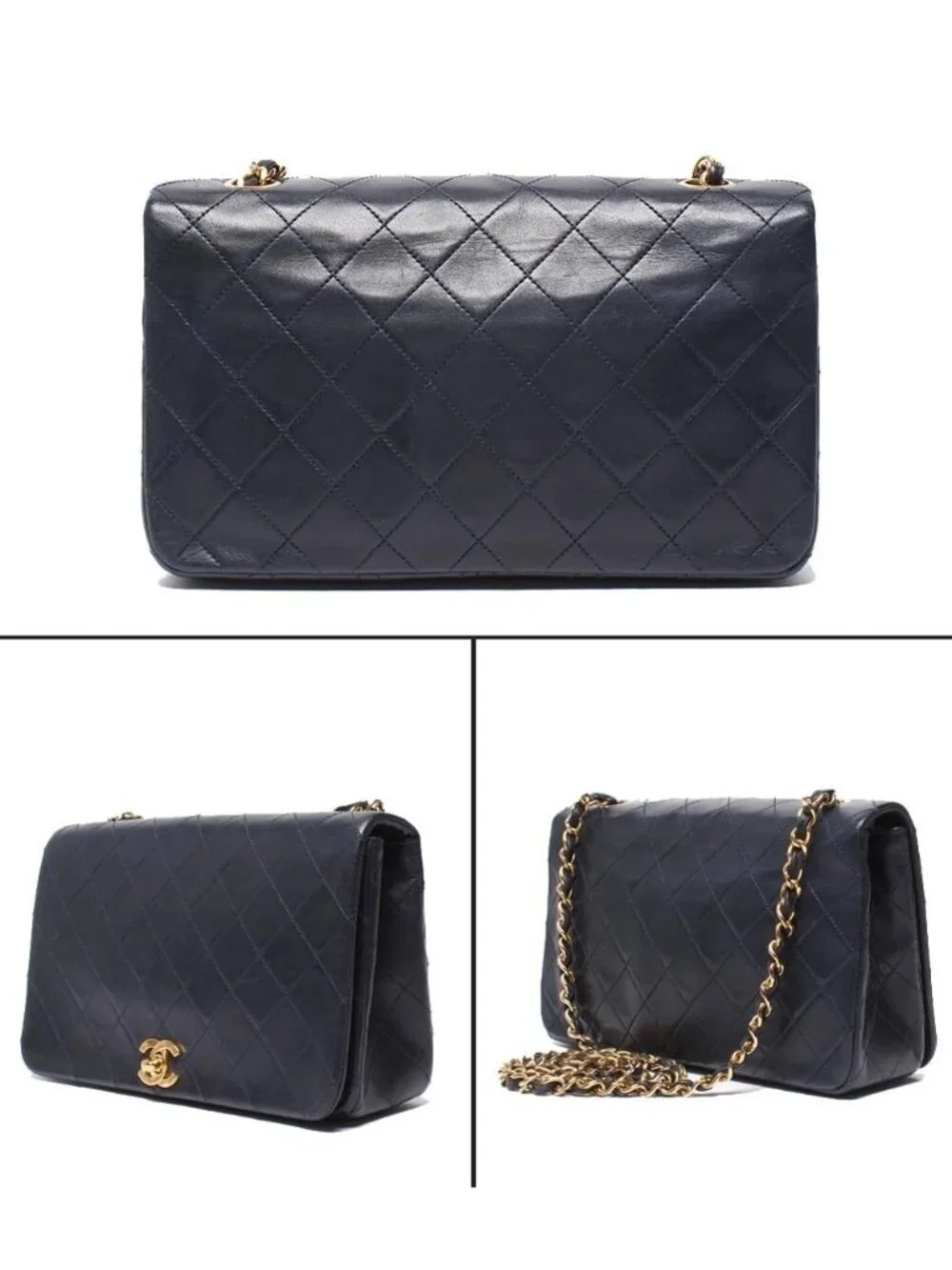 Chanel Chain Shoulder Bag Quilted Full Flap Gold Lambskin